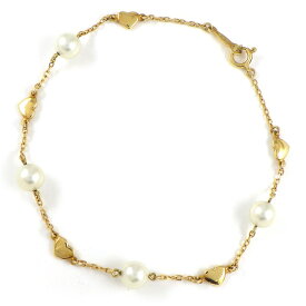 ミキモト MIKIMOTO ブレスレット ステーション 5モチーフ ハート 4ポイント パール 5.5mm珠 K18YG 【中古】