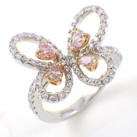 ポンテヴェキオ Ponte Vecchio リング バタフライモチーフ 4ポイント ペアシェイプ ピンク ダイヤモンド パヴェ ラウンドカット ダイヤモンド K18WG 9号 【中古】