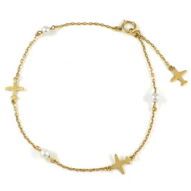 タサキ 田崎真珠 TASAKI ブレスレット 3モチーフ 飛行機 ベビーパール 3.5mm珠 K18YG 【中古】