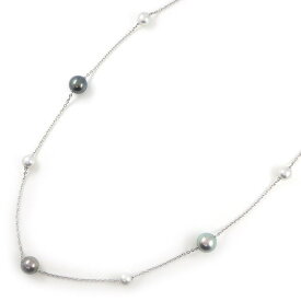 ミキモト MIKIMOTO ロングネックレス ステーション ホワイト パール 6.5mm珠 黒蝶 ブラック パール 8.5-9.0mm珠 K18WG 【中古】