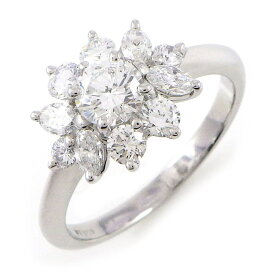 ティファニー Tiffany & Co. リング 花 フラワーモチーフ 1ポイント センターダイヤモンド 約0.30ctアップ(H/VS/VG アップ) 4ポイント マーキスカット 6ポイント ラウンドカット サイドダイヤモンド 計 約0.50ct PT950 9号 【中古】