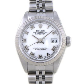 ロレックス Rolex 腕時計 レディ デイトジャスト 26 79174 A番 ローマ数字 インデックス ホワイト文字盤 フルーテッドベゼル ジュビリーブレス K18WG オイスタースチール SS 自動巻き 【箱・保付き】 【中古】