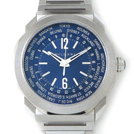 【最大3万円OFFクーポン★サマーセール】 ブルガリ BVLGARI 腕時計 オクト ローマ OC41SWT/103481 サンレイ ブルー文字盤 ワールドタイム表示 裏スケ SS 自動巻き 【箱・保付き】 【中古】