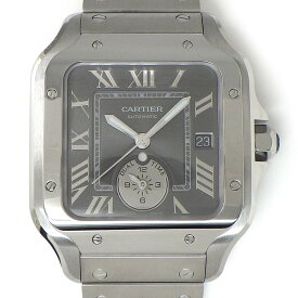 【最大3万円OFFクーポン配布中】 カルティエ Cartier 腕時計 サントス LM WSSA0076 スクエア サンレイ グレー文字盤 ローマ数字インデックス デイト デュアルタイム表示 SS 自動巻き 【箱・保付き】 【中古】