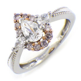 【ペアブリリアントダイヤモンド ライトピンクダイヤモンド】 リング ペア ブリリアントカット ダイヤモンド 0.30ct(D/VS2) ペア/ラウンドカット 透明/ライトピンク ダイヤモンド 計0.25ct PT950 K18PG 10号 【中古】