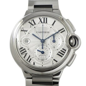 【最大3万円OFFクーポン配布中】 カルティエ Cartier 腕時計 バロン ブルー XL W6920002 ギョーシェ シルバー文字盤 カレンダー クロノグラフ スモールセコンド 裏スケ SS 自動巻き 【箱・保付き】 【中古】