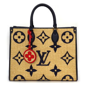 ルイ・ヴィトン Louis Vuitton トートバッグ ハンドバッグ オンザゴー MM M57723 ネイビー レッド モノグラム ラフィア レザー 【中古】