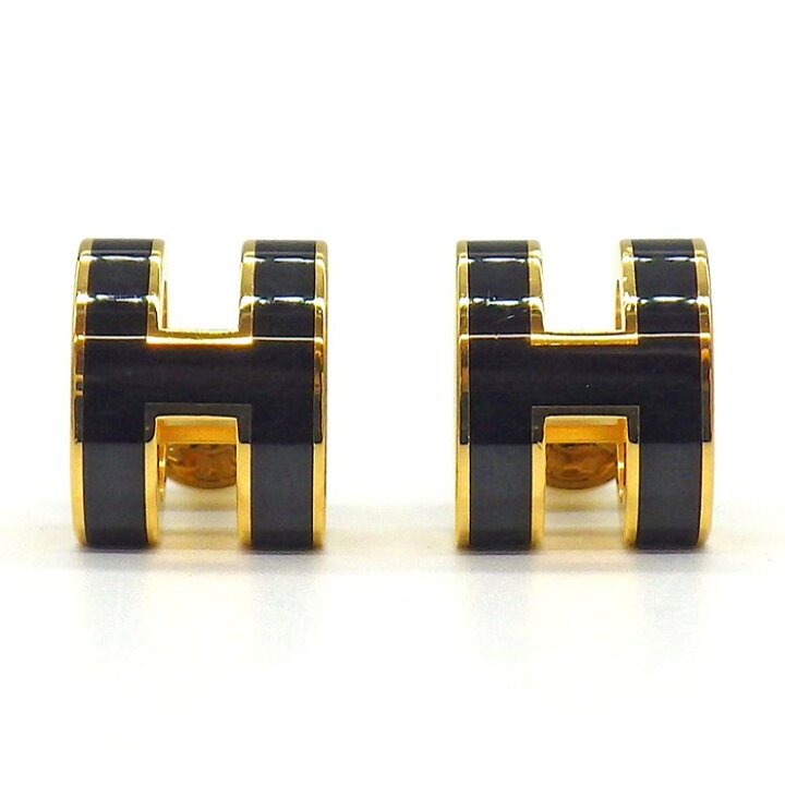 中古】エルメス ピアス(両耳用) GP ゴールド×ブラック 馬銜 ピアス 