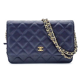 シャネル CHANEL ショルダーバッグ チェーンウォレット A33814 ネイビー キャビアスキン (牛革) ゴールド金具 【中古】