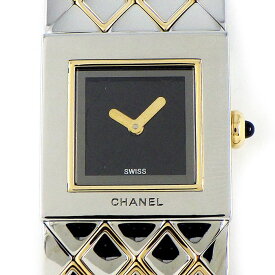 【最大3万円OFFクーポン配布中】 シャネル CHANEL 腕時計 マトラッセ H0475 スクエア ブラック 文字盤 K18YG SS クオーツアナログ 【中古】