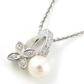 ミキモト MIKIMOTO ネックレス フラワーモチーフ パール 5.5mm珠 ダイヤモンド K18WG 【中古】