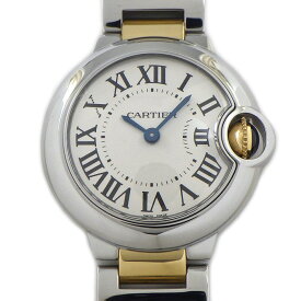 カルティエ Cartier 腕時計 バロン ブルー ドゥ カルティエ W69007Z3 ローマ数字インデックス ホワイト 文字盤 K18YG SS クオーツアナログ 【箱・保付き】 【中古】