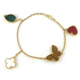 ヴァンクリーフ＆アーペル Van Cleef & Arpels ブレスレット ラッキー アルハンブラ 4モチーフ VCARD79600 ハート パピヨン クローバー リーフ タイガーアイ カーネリアン マラカイト ホワイト シェル K18YG 【中古】