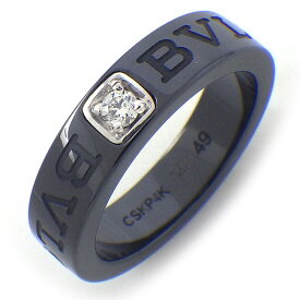 ブルガリ BVLGARI リング Wロゴ ダブルロゴ 1ポイント ダイヤモンド ブラック セラミック K18WG 8.5号 / #49 【中古】