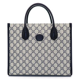 【10日限定★対象品3％OFF＆全品P3倍】 グッチ GUCCI トートバッグ インターロッキングG スモール 659983 ベージュ ネイビー GG スプリーム キャンバス レザー 【中古】