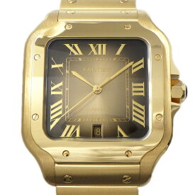 【最大3万円OFFクーポン配布中】 カルティエ Cartier 腕時計 サントス LM WGSA0095 2024年新作 スクエア サンレイ ブラウン文字盤 ローマンインデックス デイト K18YG 自動巻き 【箱・保付き】 【中古】
