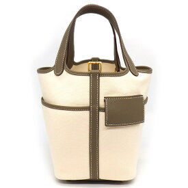 エルメス HERMES ハンドバッグ ピコタンロック PM カーゴ B刻印 2023年 エクリュ エトゥープ トワルゴエラン スイフト ゴールド金具 【中古】