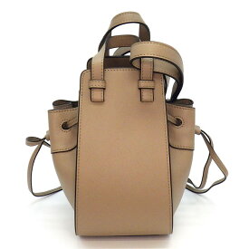 ロエベ LOEWE ショルダーバッグ ハンモック ドローストリング ミニ グレージュ カーフスキン シルバー金具 【中古】