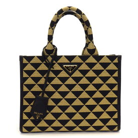 プラダ PRADA ハンドバッグ トートバッグ シンボル スモール 1BA354_2FKL_F0Y30_V_OOM ブラック ベージュ ジャガード ファブリック サファリアーノレザー ゴールド金具 【中古】