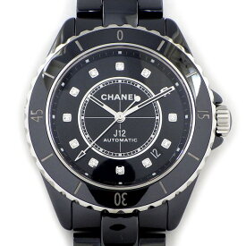 【最大3万円OFFクーポン配布中】 シャネル CHANEL 腕時計 J12 H5702 12ポイント ダイヤインデックス ブラック文字盤 デイト 裏スケ 逆回転防止ベゼル セラミック SS 自動巻き 【箱・保付き】 【中古】