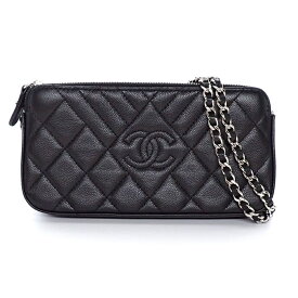 【レビュー1000件記念★対象品3％OFF&10日限定P3倍】 シャネル CHANEL ショルダーバッグ マトラッセ シェヴロン チェーンウォレット ブラック ソフトグレインドカーフスキン シルバー金具 【中古】