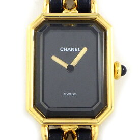 【最大3万円OFFクーポン配布中】 シャネル CHANEL 腕時計 プルミエール M H0001 オクタゴナル ブラック文字盤 チェーンブレス GP ゴールド レザーベルト クオーツアナログ 【中古】