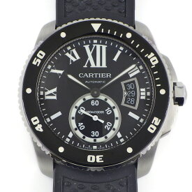 【最大3万円OFFクーポン配布中】 カルティエ Cartier 腕時計 カリブル ダイバー W7100056 デイト スモールセコンド 回転ベゼル 夜光インデックス 夜光針 ブラック文字盤 SS ブラック ラバーベルト 自動巻き 【中古】