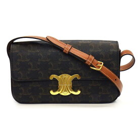 セリーヌ CELINE ショルダーバッグ トリオンフ クロード 194142CUZ タン トリオンフキャンバス カーフスキン ゴールド金具 【中古】