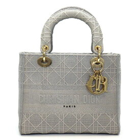 ディオール Dior ハンドバッグ ショルダーバッグ レディディライト ミディアム M0565OREY_M950 グレー カナージュ エンブロイダリー ゴールド金具 【中古】