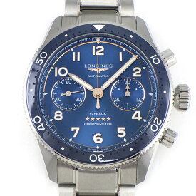 【24・25日限定★対象品3％OFF＆全品P3倍】 ロンジン Longines 腕時計 スリピット フライバック L3.821.4.93.6 クロノグラフ スモールセコンド 裏スケ 回転ベゼル サンレイ ブルー文字盤 SS セラミック 自動巻き 【箱・保付き】 【中古】