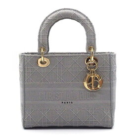 ディオール Dior ハンドバッグ ショルダーバッグ レディディライト ミディアム M0565OREY_M950 グレー カナージュ エンブロイダリー 【中古】