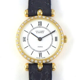 ヴァンクリーフ＆アーペル Van Cleef & Arpels 腕時計 クラシック ラ・コレクション PA49 18901B1 ダイヤベゼル/ラグ ホワイト文字盤 K18YG ブラック リザード レザーベルト クオーツアナログ 【中古】