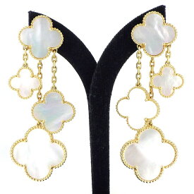 ヴァンクリーフ＆アーペル Van Cleef & Arpels ピアス マジックアルハンブラ 4モチーフ VCARD78900 スウィング ドロップ ホワイト シェル K18YG 【中古】
