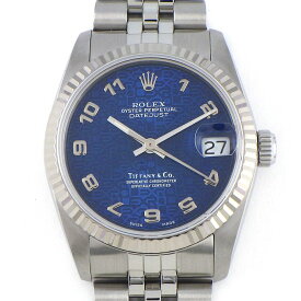 【レビュー1000件記念★対象品3％OFF】 ロレックス Rolex 腕時計 デイトジャスト 30 68274 (10459451) TIFFANY & CO. ティファニー ダブルネーム L番 ブルー サンレイ コンピューター文字盤 K18WG SS 自動巻き 【OH済み】 【箱・保付き】 【中古】