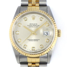 【最大1万円OFFクーポン★クリスマスセール】 ロレックス Rolex 腕時計 デイトジャスト 36mm 16233G 10ポイント ダイヤインデックス サンレイ シルバー文字盤 フルーテッドベゼル ジュビリーブレス K18YG SS 自動巻き 【中古】