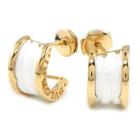 ブルガリ BVLGARI ピアス B-zero1 ビーゼロワン 346464 フープ ロゴ K18PG ホワイト セラミック 【中古】