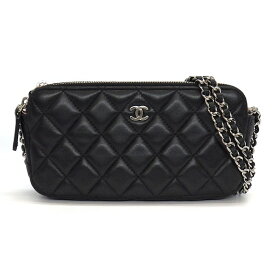 シャネル CHANEL チェーンウォレット A82527 ダブルファスナー ココマーク マトラッセ ブラック ラムスキン シルバー金具 【中古】
