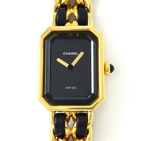 【最大3万円OFFクーポン配布中】 シャネル CHANEL 腕時計 プルミエール M H0001 オクタゴナル ブラック文字盤 GP ブラック レザー チェーンブレス クオーツアナログ 【中古】