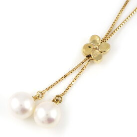 【最大3万円OFFクーポン配布中】 タサキ 田崎真珠 TASAKI ネックレス ドロップ スウィング フラワーモチーフ スライド式 2ポイント パール 7.0mm珠 K18YG 【中古】