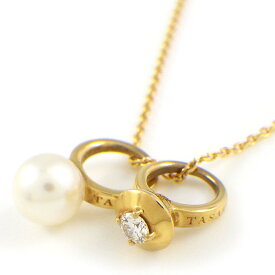 【最大3万円OFFクーポン配布中】 タサキ 田崎真珠 TASAKI ネックレス チャーム ダブル リング ダイヤモンド 0.04ct パール 5mm珠 K18YG 【中古】