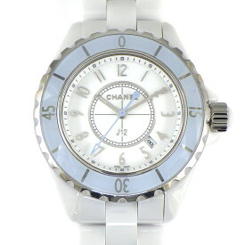 【最大3万円OFFクーポン配布中】 シャネル CHANEL 腕時計 J12 H4340 ソフトブルー 世界1200本限定モデル デイト 回転ベゼル 夜光インデックス 夜光針 ホワイト文字盤 SS セラミック クオーツアナログ 【中古】