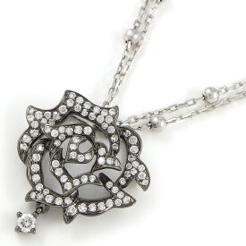 【最大3万円OFFクーポン配布中】 【ダイヤモンド】 ネックレス バラモチーフ ダブルチェーン パヴェ ダイヤモンド 計0.50ct K18WG 【中古】