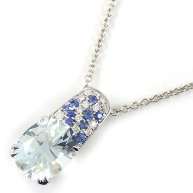 モーブッサン MAUBOUSSIN ネックレス 1ポイント オーバルカット アクアマリン 9ポイント サファイア パヴェ ダイヤモンド K18WG 【中古】
