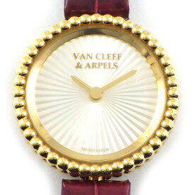 【20日限定★ポイント3倍】 ヴァンクリーフ＆アーペル Van Cleef & Arpels 腕時計 ペルレ VCARPBK200 ホワイトシェルギョーシェ文字盤 レッド アリゲーターレザーベルト K18YG クオーツアナログ 【中古】