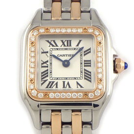 カルティエ Cartier 腕時計 パンテールSM W3PN0006 ダイヤベゼル スクエア ホワイト文字盤 ローマンインデックス K18PG SS クオーツアナログ 【箱・保付き】 【中古】
