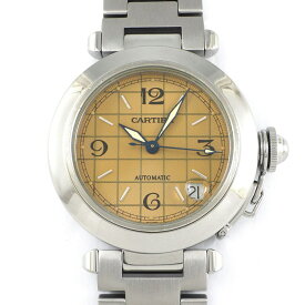 カルティエ Cartier 腕時計 パシャC W31024M7 デイト グリッド ギョーシェ サンレイ サーモンピンク文字盤 SS 自動巻き 【中古】
