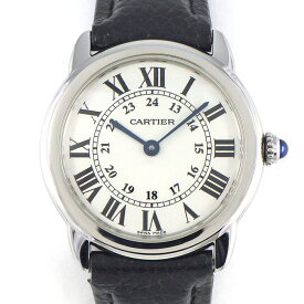 カルティエ Cartier 腕時計 ロンド ソロ SM W6700155 サンドブラスト仕上げ シルバー文字盤 SS ブラック レザーベルト クオーツアナログ 【中古】