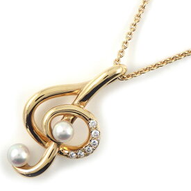 ミキモト MIKIMOTO ネックレス ト音記号 モチーフ パール 3.5mm珠 ダイヤモンド K18PG 【中古】