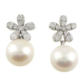 【レビュー1000件記念★対象品3％OFF&15日限定P3倍】 ポンテヴェキオ Ponte Vecchio ピアス フラワーモチーフ パール 8.6mm珠 ダイヤモンド 0.19ct / 0.19ct K18WG 【中古】
