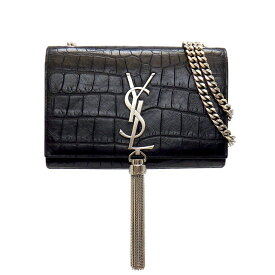 サンローラン SAINT LAURENT チェーンショルダーバッグ ケイト タッセル スモール 354120 カサンドラ モノグラム ブラック クロコダイルエンボスレザー シルバー金具 【中古】